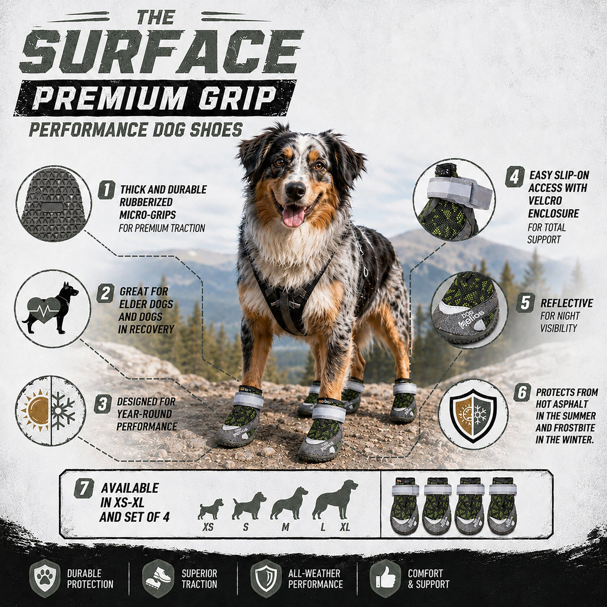 Dog Helios 'Surface' Premium Grip Performance Dog Shoes - Set Of 4